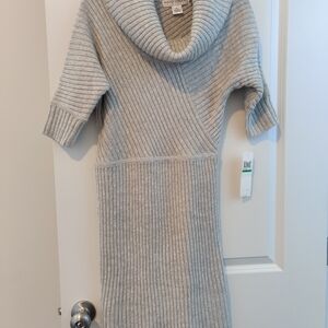 Maggy London Petites wool blend heather gray cowl neck sweater dress size PL